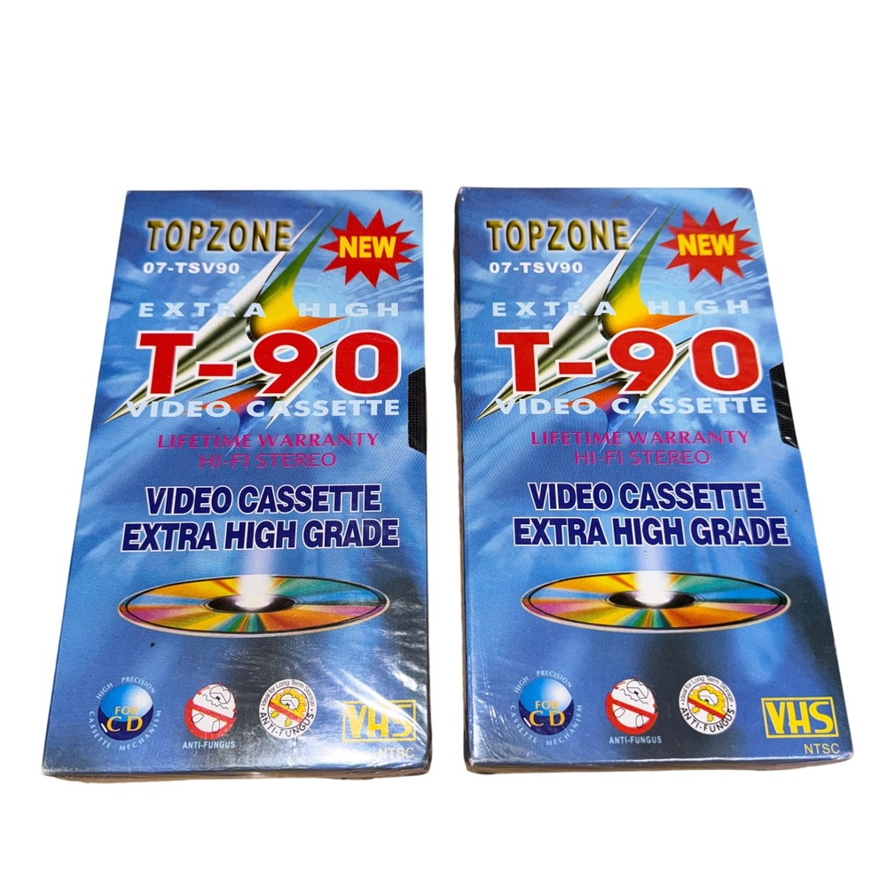 2 Packs of Topzone T-90 Extra High‎ Grade VHS Video Cassette Tape Sealed